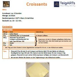 Beispielrezept Croissants mit Zutaten und Zubereitungshinweisen in einer Rezeptübersicht.